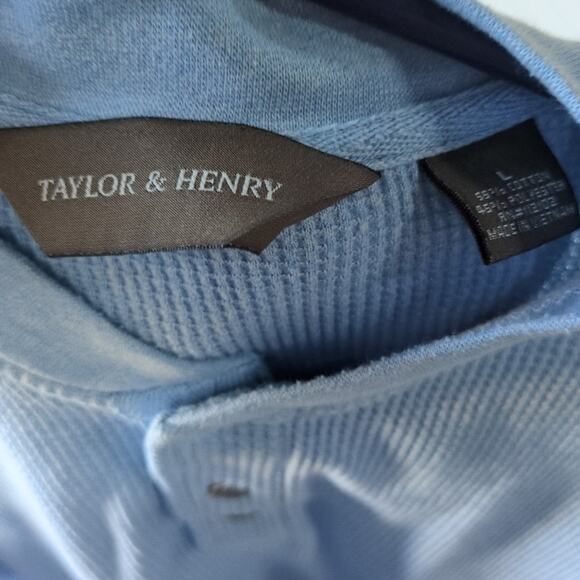 Taylor & Henry Henley Shirt Mens L Light Blue Long Sleeve - Picture 6 of 8